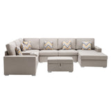 Beige Linen Fabric 8Pc Reversible Sectional Sofa