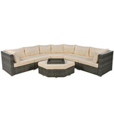 6 Piece Outdoor Conversation Set All Weather Wicker Sectional Sofa with Ottoman and Cushions and Small Trays