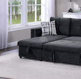 Pull Out Black Velvet Convertible Sectional Sofa