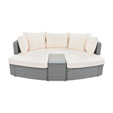 6-Piece Patio Outdoor Conversation Round Sofa Set, PE Wicker Rattan Separate Seating Group with Coffee Table, Beige