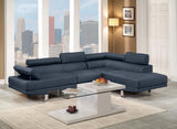 Dark Blue Color Sectional Living Room Furniture Linen Like Fabric Adjustable Headrest Right Facing Chaise & Left Facing Sofa