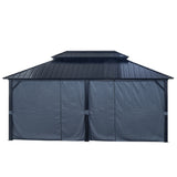 12x18ft Hardtop Gazebo with Nettings and Curtains, Heavy Duty Double Roof Galvanized Steel Outdoor Combined of Vertical Stripes Roof for Patio, Backyard