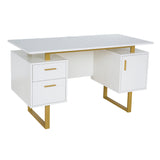 White and Gold Desk for Office with Drawers & Storage