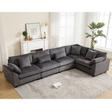 Dark Grey Oversized Modular Sectional Sofa Corduroy Upholstered