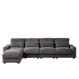 Corduroy Sofa with Cup Holder Super Large L-Shaped Sofa, Movable Footrest, Four Waist Pillows And Four Back Cushion, With USB Port And Type-C Port