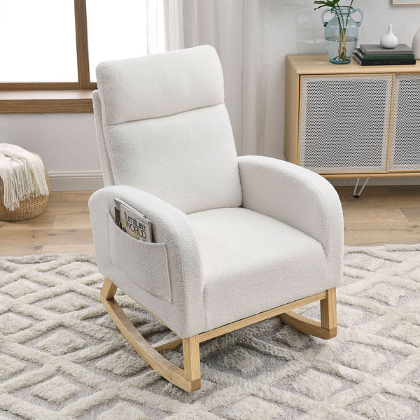 High Backrest Living Room Lounge Arm Rocking Chair with Two Side Pockets