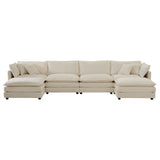 Beige U Shaped Couch with Reversible Chaise, Modular Large U-Shape, Double Extra Ottomans