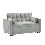 Gray Modern Velvet Loveseat Sofa Couch w/Pullout Bed