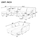 U-Shape Modular Sectional Sofa, Convertible Sofa Bed with Reversible Chaise for Living Room, Storage Seat