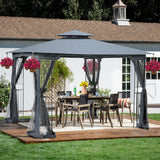 Grey 10x10 Outdoor Patio Gazebo Canopy Tent With Ventilated Double Roof And Mosquito net