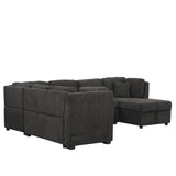 Sectional Sofa Pull out Sofa Bed with Two USB Ports, Two Power Sockets, Three Back Pillows and a Storage Chaise for Living Room, Black