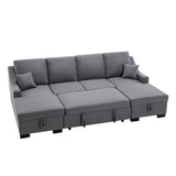 Grey Upholstered Sleeper Sectional Sofa with Double Storage Spaces