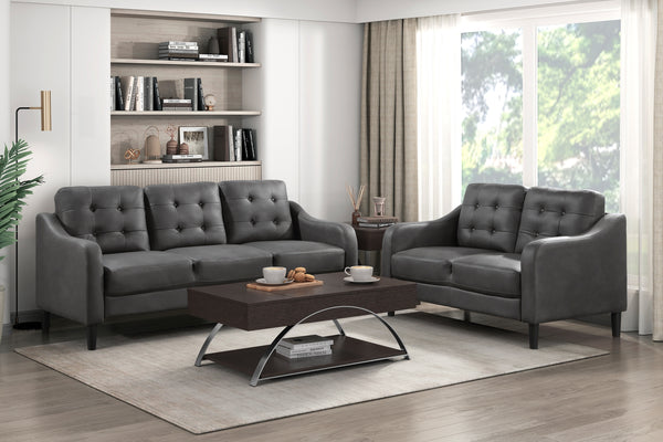 Gray 2pc Sofa Set Microfiber Upholstered Sofa Loveseat