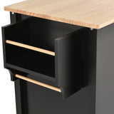 Black Kitchen Island Cart with Solid Wood Top