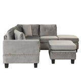 Sectional Sofa with Storage Ottoman, L-Shape Couch with 2 Pillows and Cup Holder,