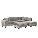 Sectional Sofa with Storage Ottoman, L-Shape Couch with 2 Pillows and Cup Holder,