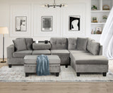 Sectional Sofa with Storage Ottoman, L-Shape Couch with 2 Pillows and Cup Holder,