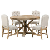 Natural Wood Style Dining Table Set with 4 Upholstered Chairs