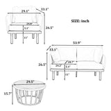 Modern 4-Piece Outdoor Iron Frame Conversation Set, Patio Chat Set with Acacia Wood Round Coffee Table for Backyard, Deck, Poolside, Indoor Use, Loveseat+Arm Chairs, Beige