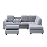 Sectional Sofa with Reversible Chaise Lounge, L-Shaped Couch with Storage Ottoman and Cup Holders