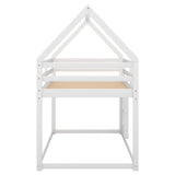 Twin over Twin Low Bunk Bed, House Bed with Ladder