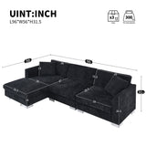 Sectional Sofa,L-shaped Luxury Couch Set with 2 Free pillows,4-seat Chenille