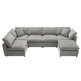 Modular Cloud Sofa Bed, 6 Seat Chenille Sectional Couch Set with Ottoman