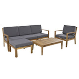 6 Piece Acacia Wood Frame Patio Sectional Sofa Set with Coffee Table and Removable Cushion for Garden Backyard Patio and Poolside(Grey)