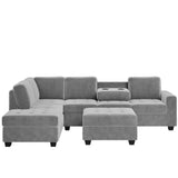 Sectional Sofa with Reversible Chaise, L Shaped  Couch Set with Storage Ottoman and Two Cup Holders for Living Room