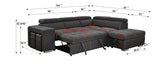 Pull Out Sectional Sofa with Adjustable Headrest Sleeper with Storage Ottoman