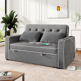 Pull Out Linen Upholstered Sleeper Bed attached two throw pillows, Dual USB Charging Ports