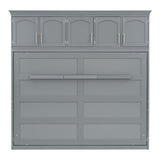 Queen Size Murphy Bed Wall Bed with Top Cabinets,Gray