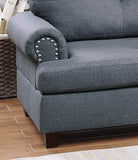 3-pcs Sectional Sofa Blue Grey Polyfiber Cushion Sofa Chaise Ottoman Reversible Couch Pillows