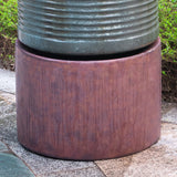 44" Tall Large Modern Cylinder Ribbed Tower Water Fountain With Rustic Basetain