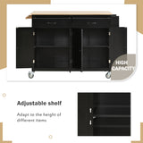 Black Kitchen Island Cart with Solid Wood Top