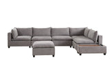 Light Gray Fabric 7 Piece Modular Sectional Sofa with Ottoman and USB Storage Console Table