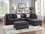 Contemporary 3pc Reversible Sectional Sofa Set W/ Ottoman Ebony Microfiber Cushion Sofa Chaise Ottoman Couch Pillows