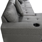 Sofa Set for Living Room with L Shape Chaise Lounge, cup holder - grey