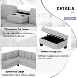 Sectional Corner Sofa L-shape Couch Space Saving with Storage Ottoman & Cup Holders Design for Large Space Dorm Apartment,Light Grey