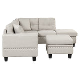 Sectional Sofa with Storage Ottoman, L-Shape Couch with 2 Pillows and Cup Holder,Sectional Sofa with Reversible Chaise for Living Room,Light Gray