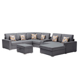 Gray 8Pc Reversible Sectional Sofa Couch with Interchangeable Legs, Pillows, Storage Ottoman, and a USB, Charging Ports, Cupholders, Storage Console Table