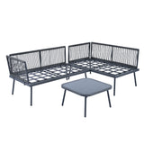 3-Piece PE Rattan Sofa Set All Weather Patio Metal Sectional Furniture Set with Cushions and Glass Table for Backyard, Poolside, Garden, Gray,L-Shaped