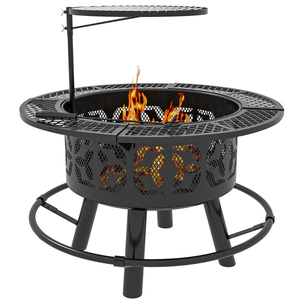 2-in-1 Fire Pit, BBQ Grill, 33" Portable Wood Burning Firepit with Adjustable Cooking Grate