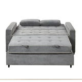 Pull Out Linen Upholstered Sleeper Bed attached two throw pillows, Dual USB Charging Ports