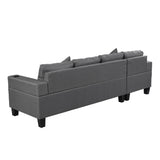 Sofa Set for Living Room with L Shape Chaise Lounge, cup holder - grey