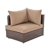 6-Piece Patio Outdoor Conversation Round Sofa Set, PE Wicker Rattan Separate Seating Group with Coffee Table, Brown