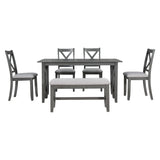 Grey 6-Piece Family Dining Room Set Solid Wood