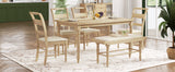 6-peice Dining Set with Turned Legs, Kitchen Table Set with Upholstered Dining Chairs