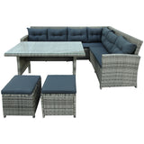 6-Piece Patio Furniture Set Outdoor Sectional Sofa with Glass Table, Ottomans for Pool, Backyard, Lawn (Gray)