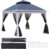 Outdoor 11x 11Ft Pop Up Gazebo Canopy With Removable Zipper Netting,2-Tier Soft Top Event Tent,Suitable For Patio Backyard Garden Camping Area,blue